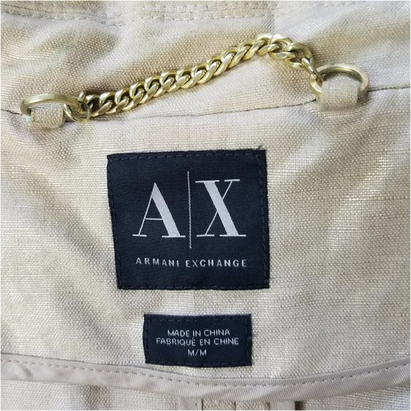 AX Armani Exchange Womens Linen Trench Coat Tan with Metallic Gold Thread  M - Picture 3 of 11